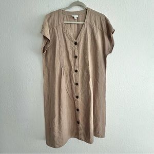 J Jill Love Linen Large pin tuck Cap Sleeve Shift shirt Dress New brown flax  c